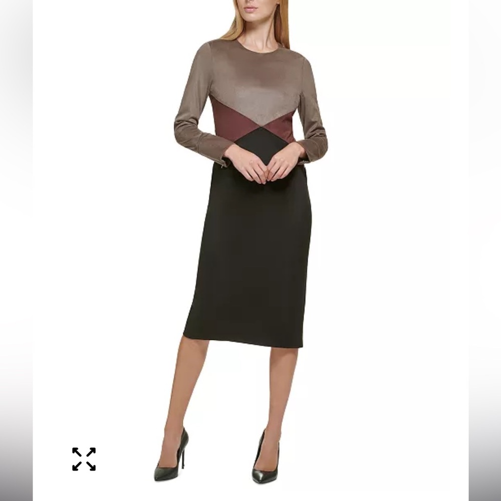 Donna Karan Colorblock Midi Dress in brown black size 2